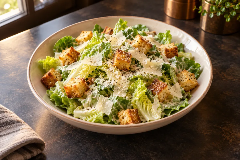 Caesar salad with romaine, parmesan and croutons.